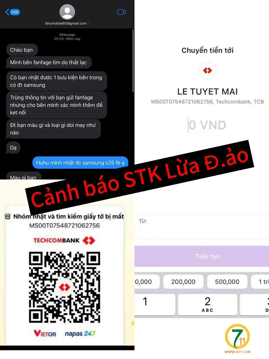 Cảnh báo stk Techcombank Le Tuyet Mai lừa đảo tiền của người rơi đồ