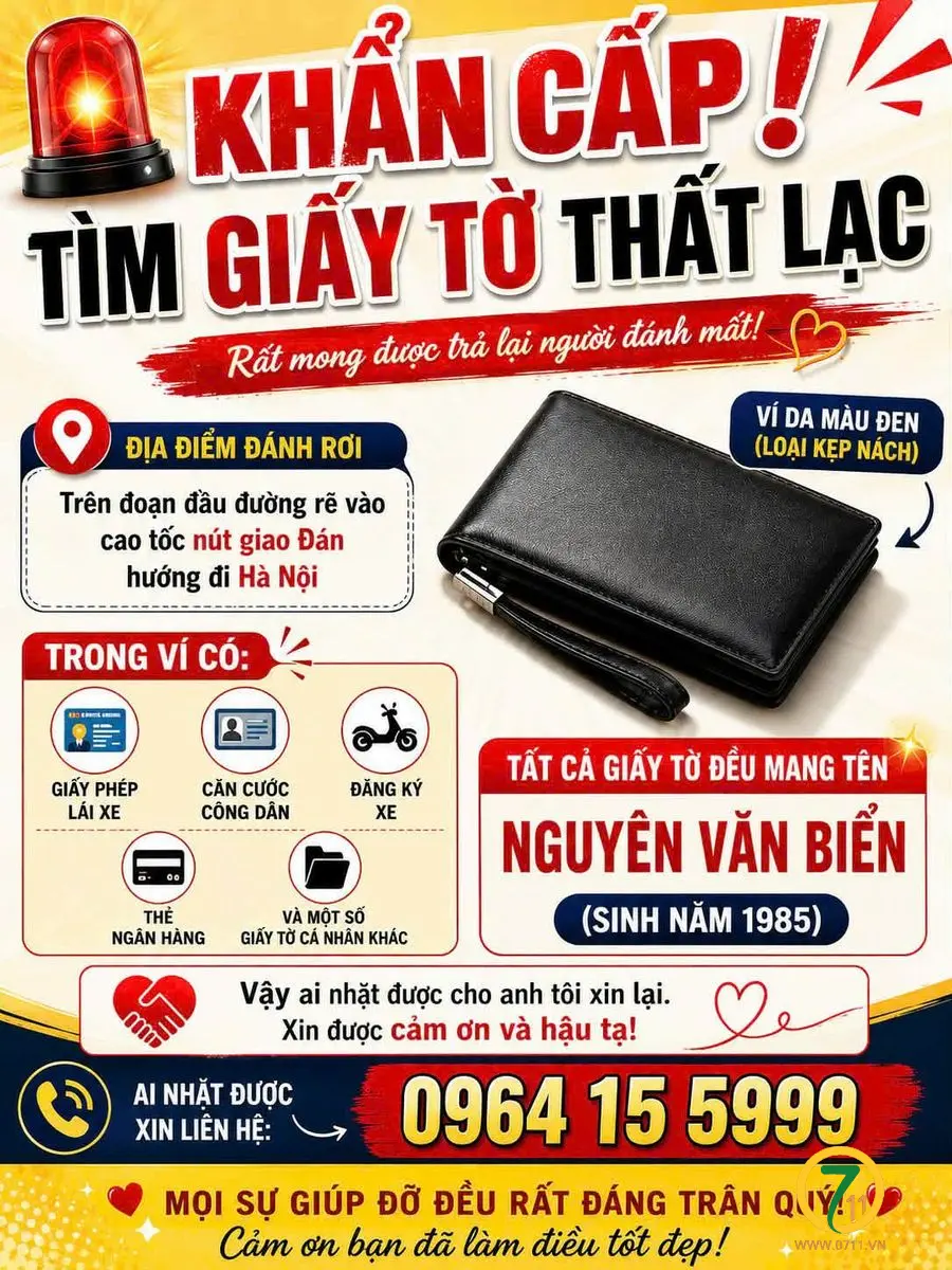 🆘 TÌM CHUỘC ví giấy tờ và điện thoại ở Thái Nguyên tên  Nguyễn Văn Biển