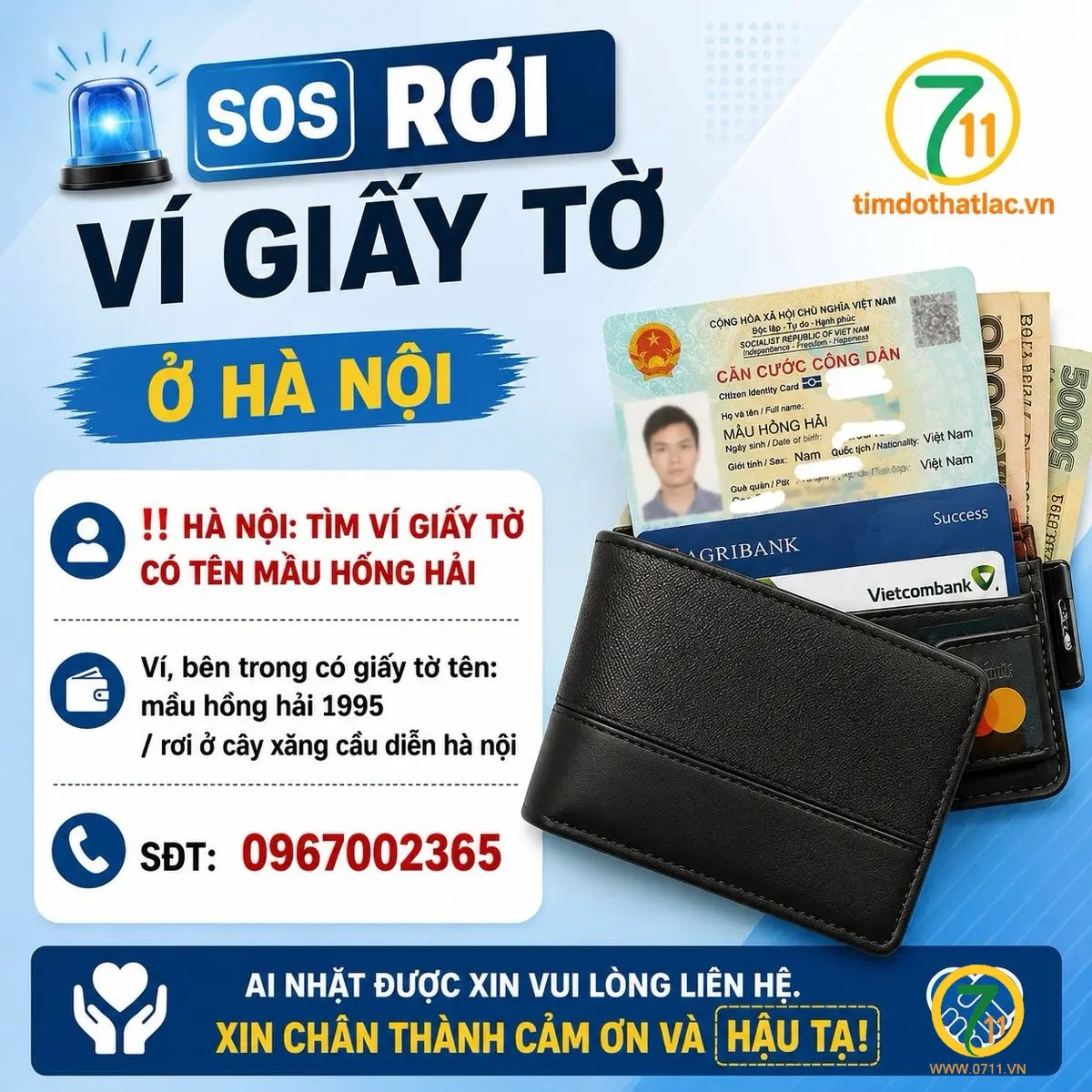 ‼️Hà Nội: Tìm ví giấy tờ có tên Mầu Hồng Hải