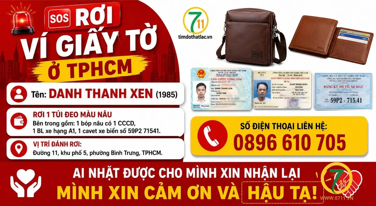 🆘 Rơi ví giấy tờ ở TPHCM tên Danh Thanh Xen 1985