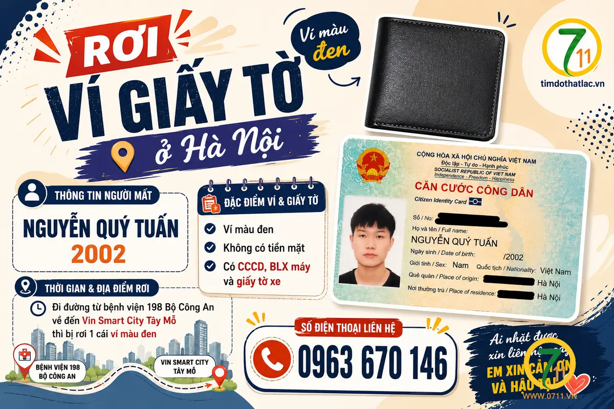 🆘 Rơi ví giấy tờ ở Hà Nội tên Nguyễn Quý Tuấn 2002