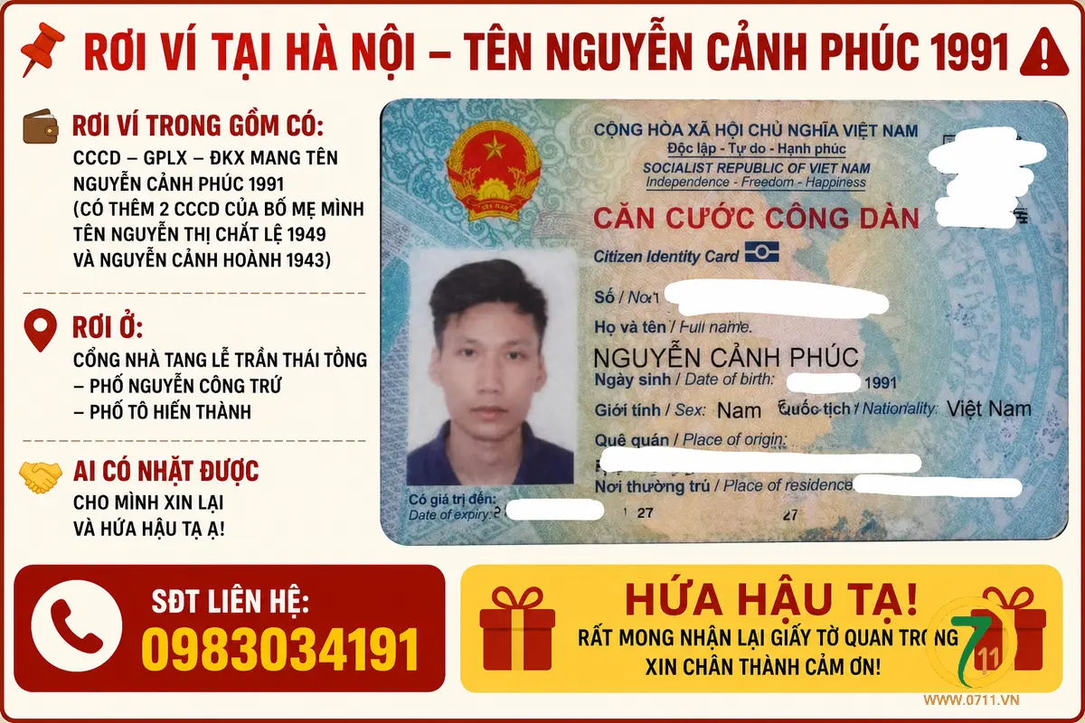 📌 rơi ví tại Hà Nội tên Nguyễn Cảnh Phúc 1991