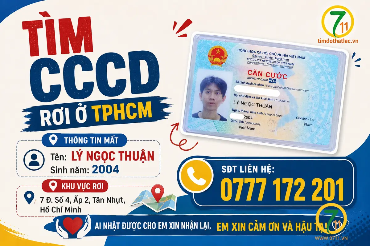 🆘 TÌM CCCD rơi ở TPHCM tên Lý Ngọc Thuận 2004