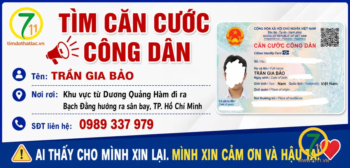 Rơi căn cước ở Hồ Chí Minh tên Trần Gia Bảo