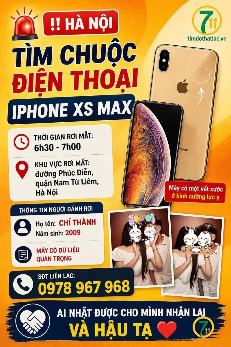 ‼️Hà Nội: Tìm chuộc điện thoại iphone xs max có dữ liệu quan trọng