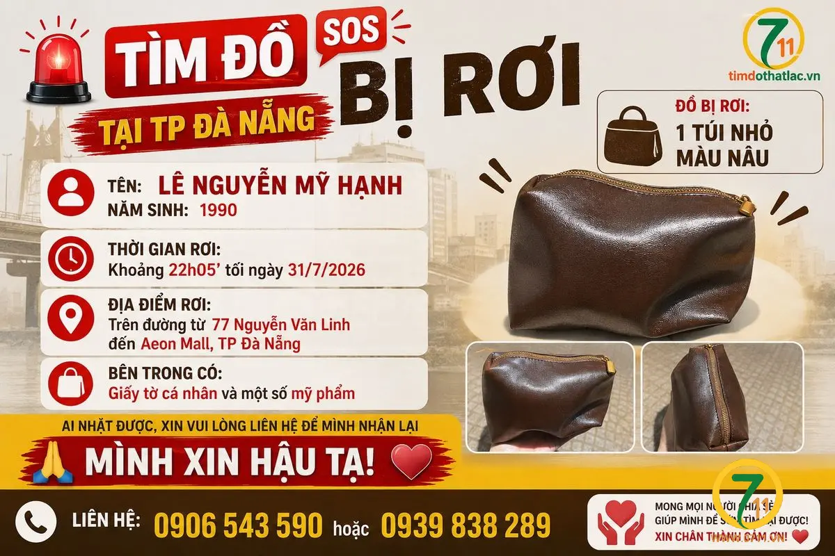 📢 Rơi ví giấy tờ tên LÊ NGUYỄN MỸ HẠNH 1990 tại TP ĐÀ NẴNG