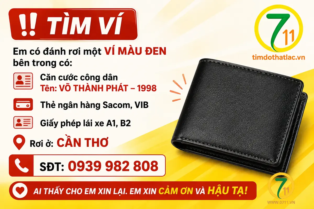 Rơi ví ở Cần Thơ tên Võ Thành Phát 1998