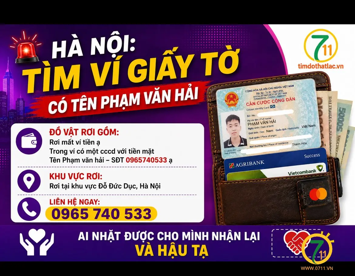 ‼️Hà Nội: Tìm ví giấy tờ có tên Phạm Văn Hải