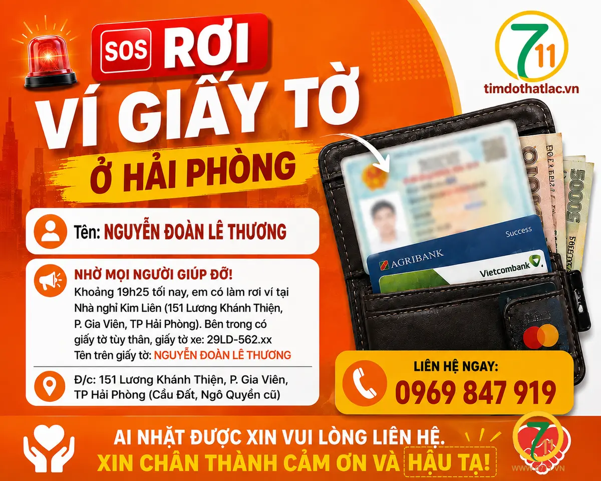 ‼️Hải Phòng: Tìm ví giấy tờ có tên Nguyễn Đoàn Lê Thương