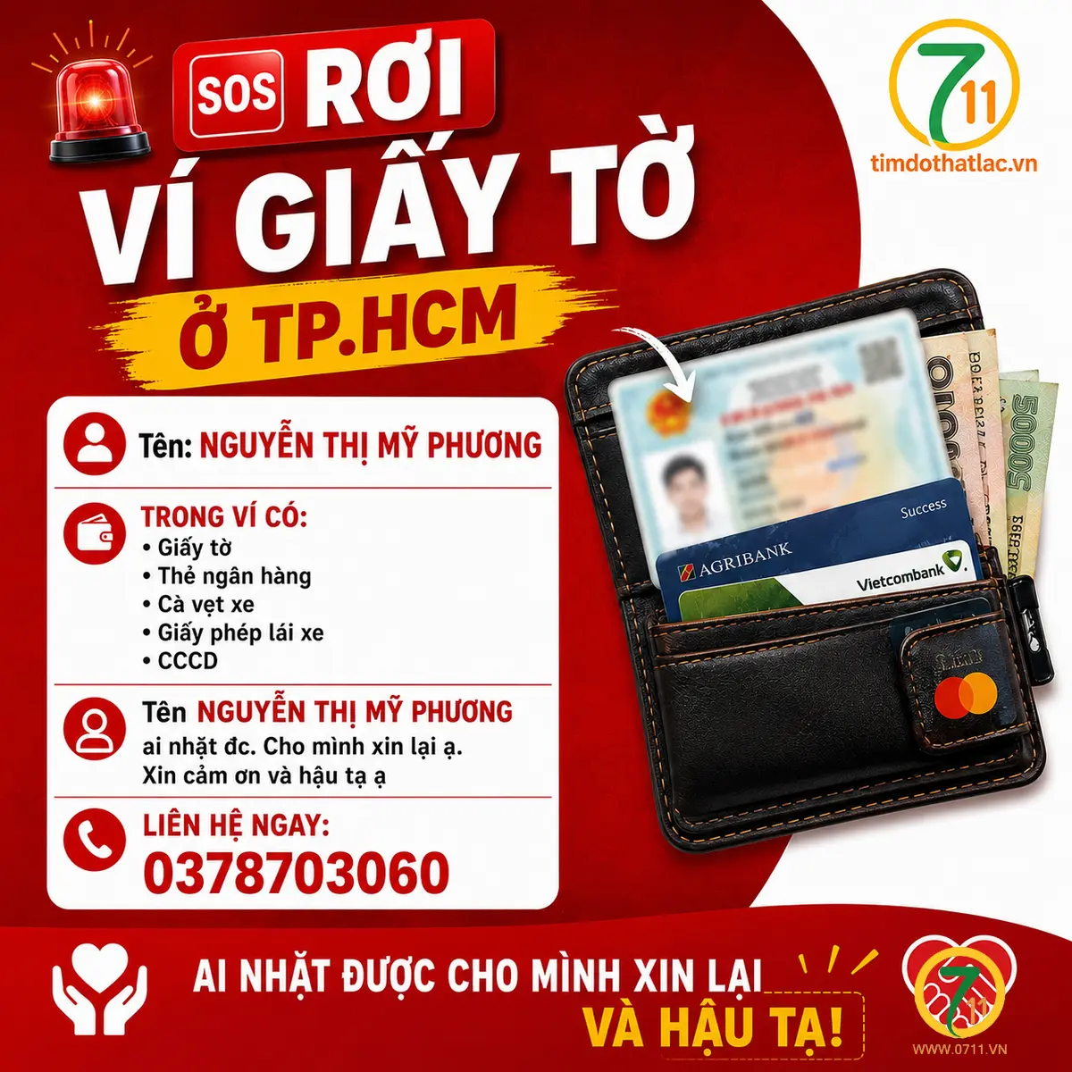 ‼️ Hồ Chí Minh: Tìm ví giấy tờ có tên Nguyễn Thị Mỹ Phương