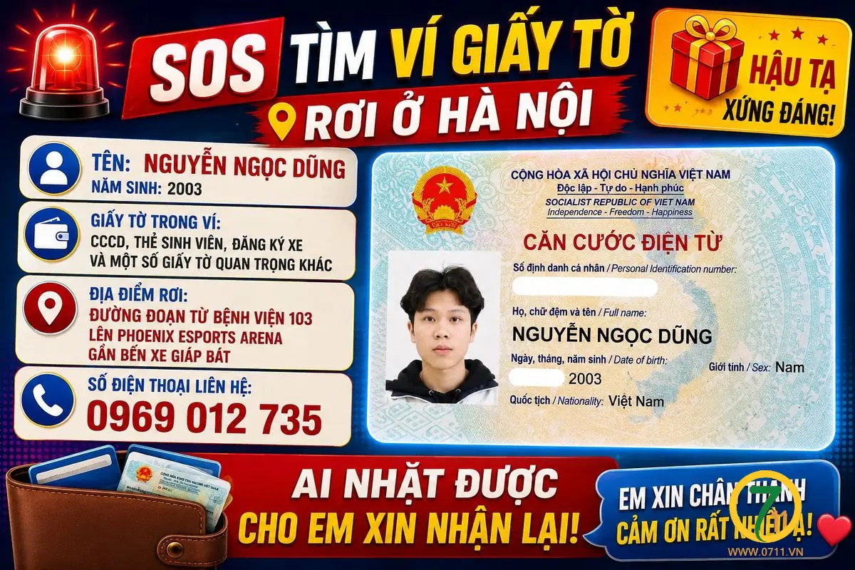 🆘 Rơi ví giấy tờ ở Hà Nội tên Nguyễn Ngọc Dũng 2003
