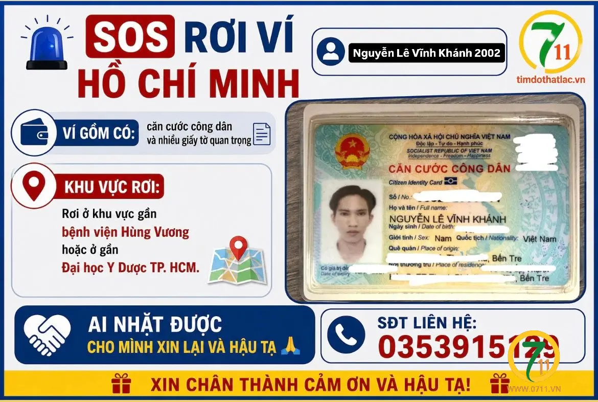 ‼️ Hồ Chí Minh: Tìm ví giấy tờ có tên Nguyễn Lê Vĩnh Khánh