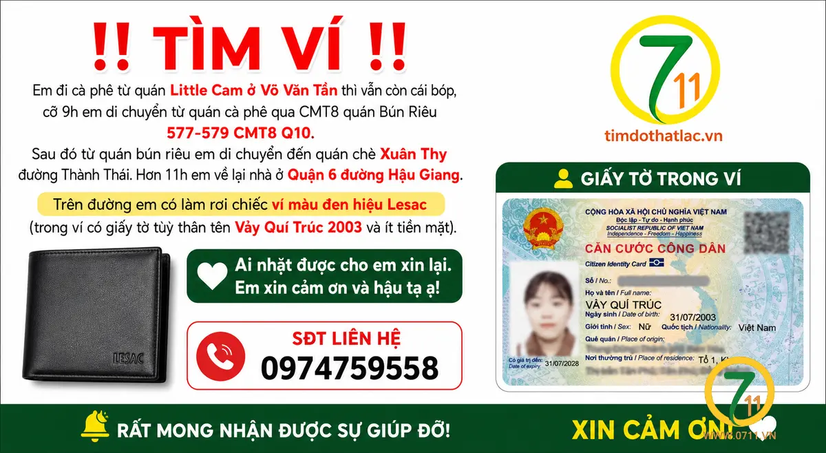 Rơi ví ở Hồ Chí Minh tên Vày Quí Trúc 2003