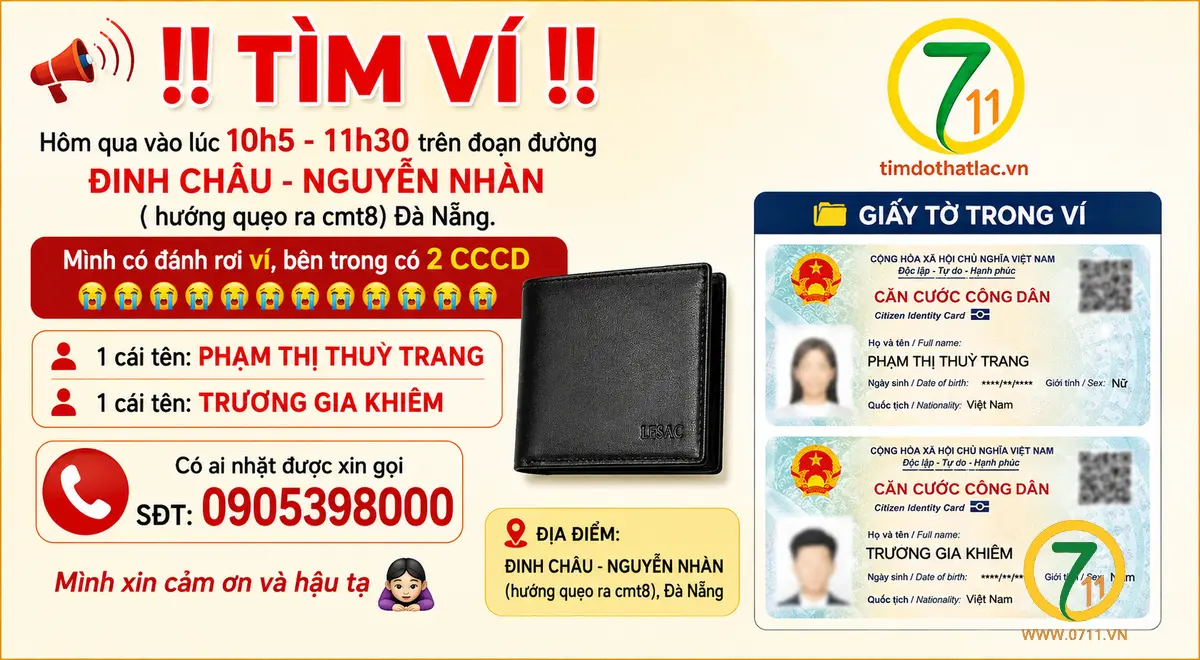 Rơi ví ở Đà Nẵng tên Phạm Thị Thuỳ Trang