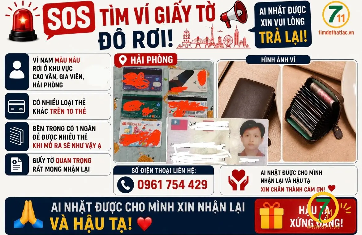 ‼️Hải Phòng: Tìm ví giấy tờ