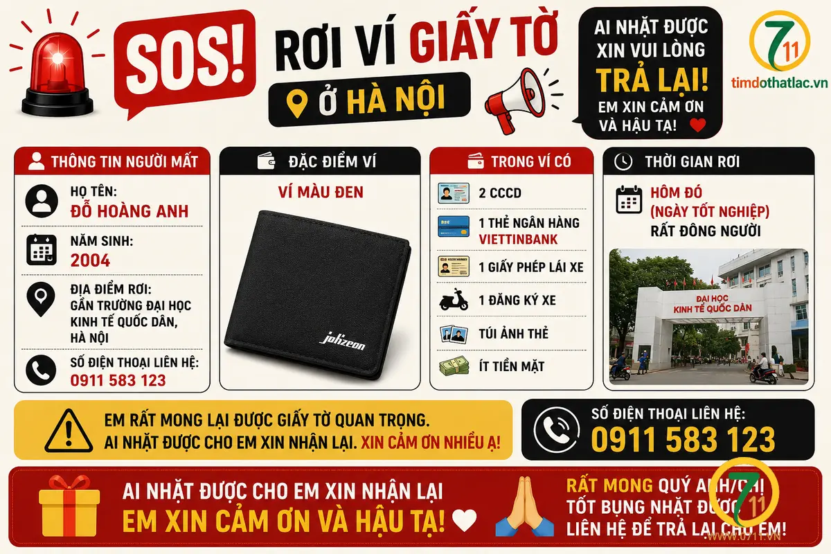 🆘 Rơi ví giấy tờ ở Hà Nội tên Đỗ Hoàng Anh 2004
