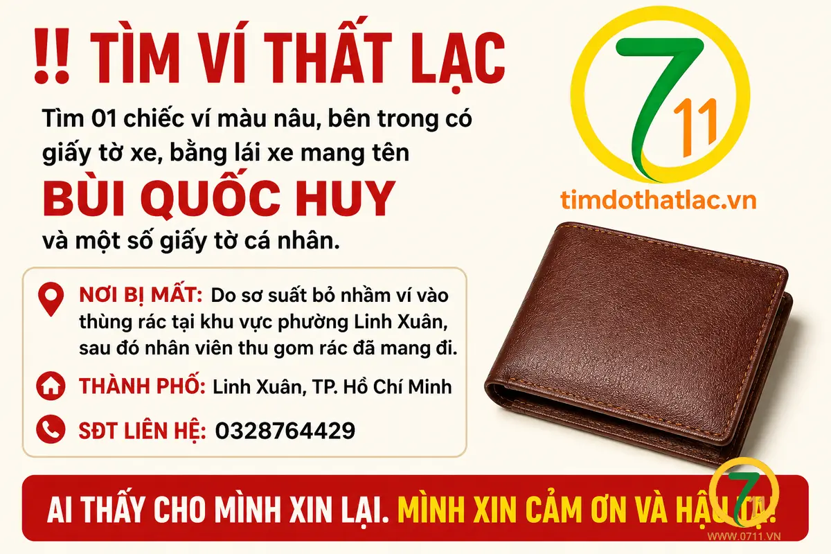 Rơi ví ở Hồ Chí Minh tên Bùi Quốc Huy