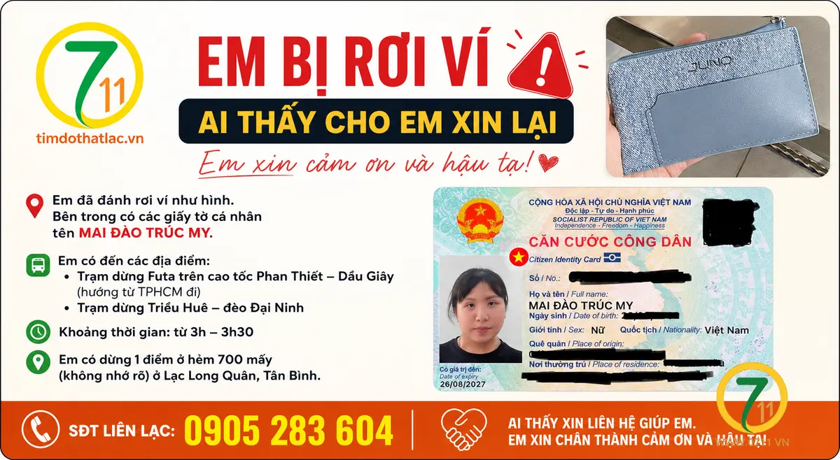 Rơi ví ở Hồ Chí Minh tên Mai Đào Trúc My
