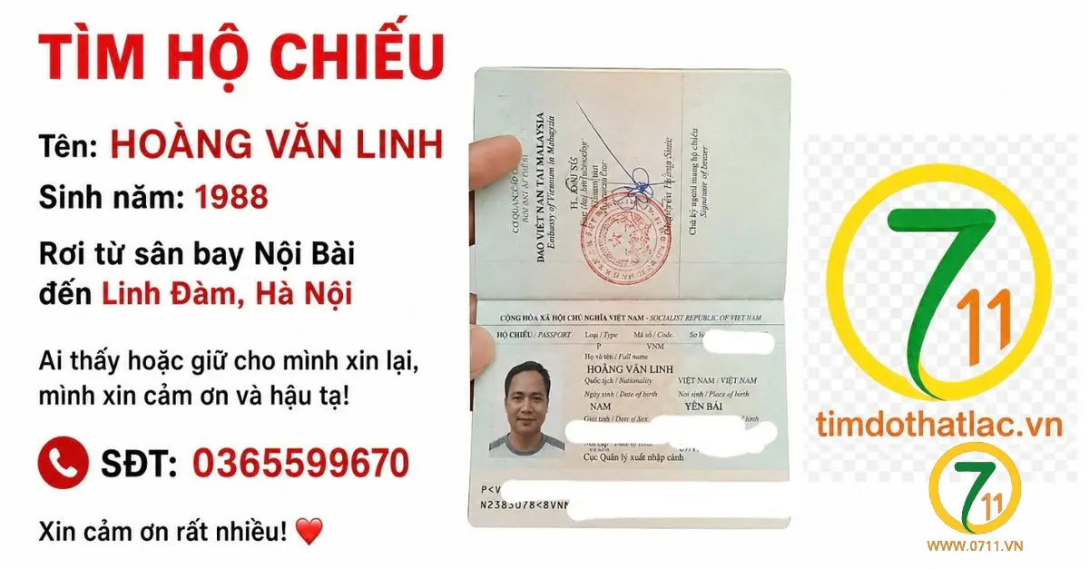 Rơi hộ chiếu ở Hà Nội tên Hoàng Văn Linh 1988