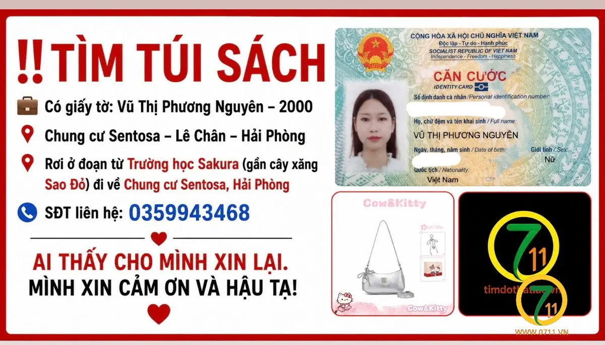 Rơi túi xách ở Hải Phòng tên Vũ Thị Phương Nguyên 2000