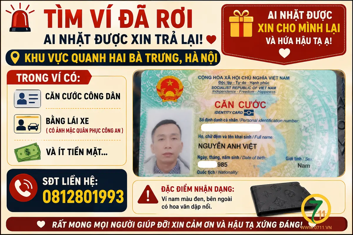 📌rơi ví tại Hà Nội tên Nguyễn Anh Việt 1985