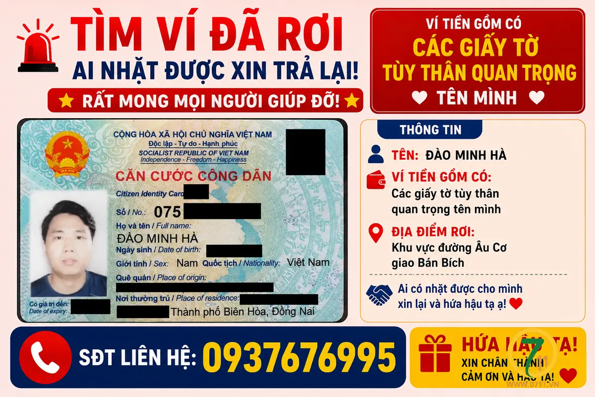 📌rơi ví tại TP HCM tên Đào Minh Hà