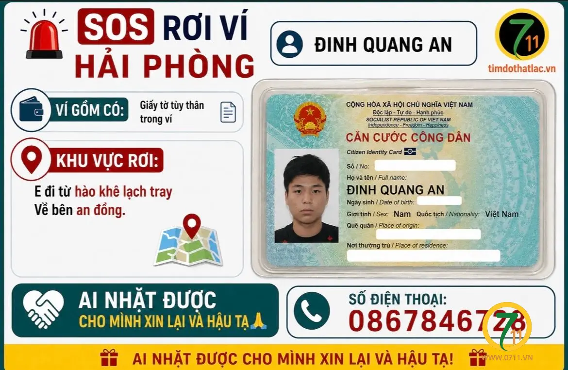 ‼️ Hải Phòng: Tìm ví giấy tờ có tên Đinh Quang An