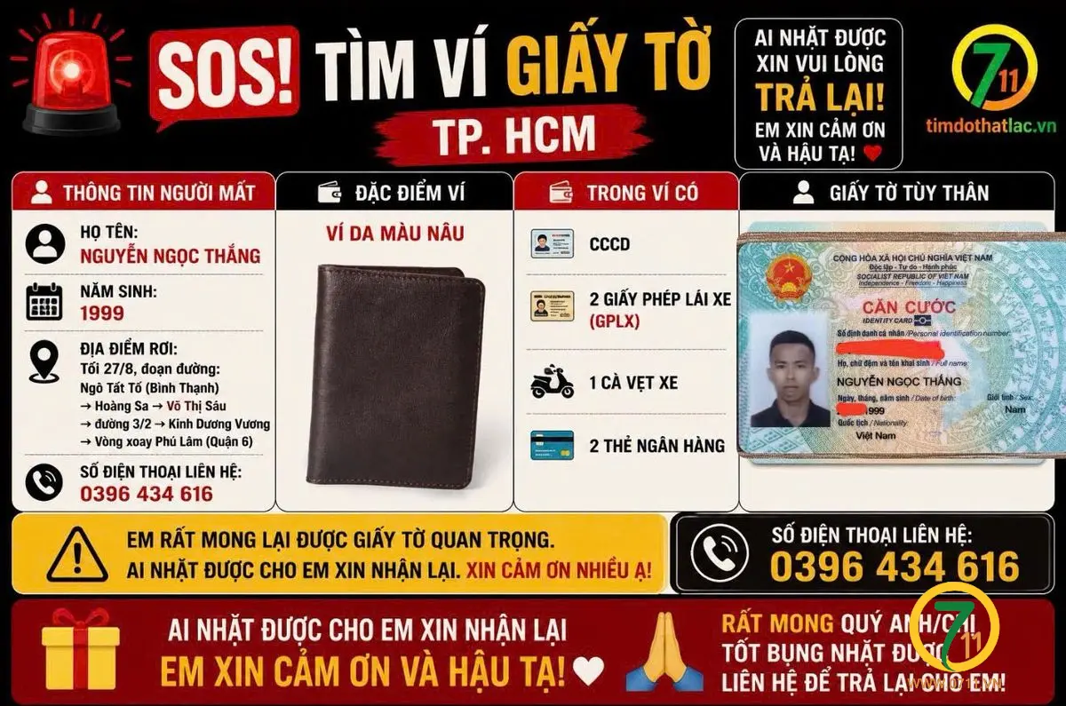 🆘 [TP. HCM] Tìm Ví & Giấy tờ Nguyễn Ngọc Thắng 1999