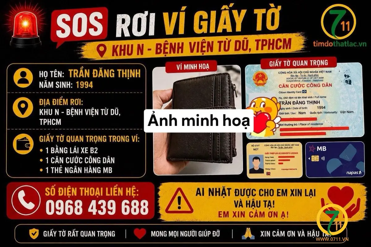 🛑 [ TPHCM ] RƠI VÍ GIẤY TỜ tên TRẦN ĐĂNG THỊNH 1994
