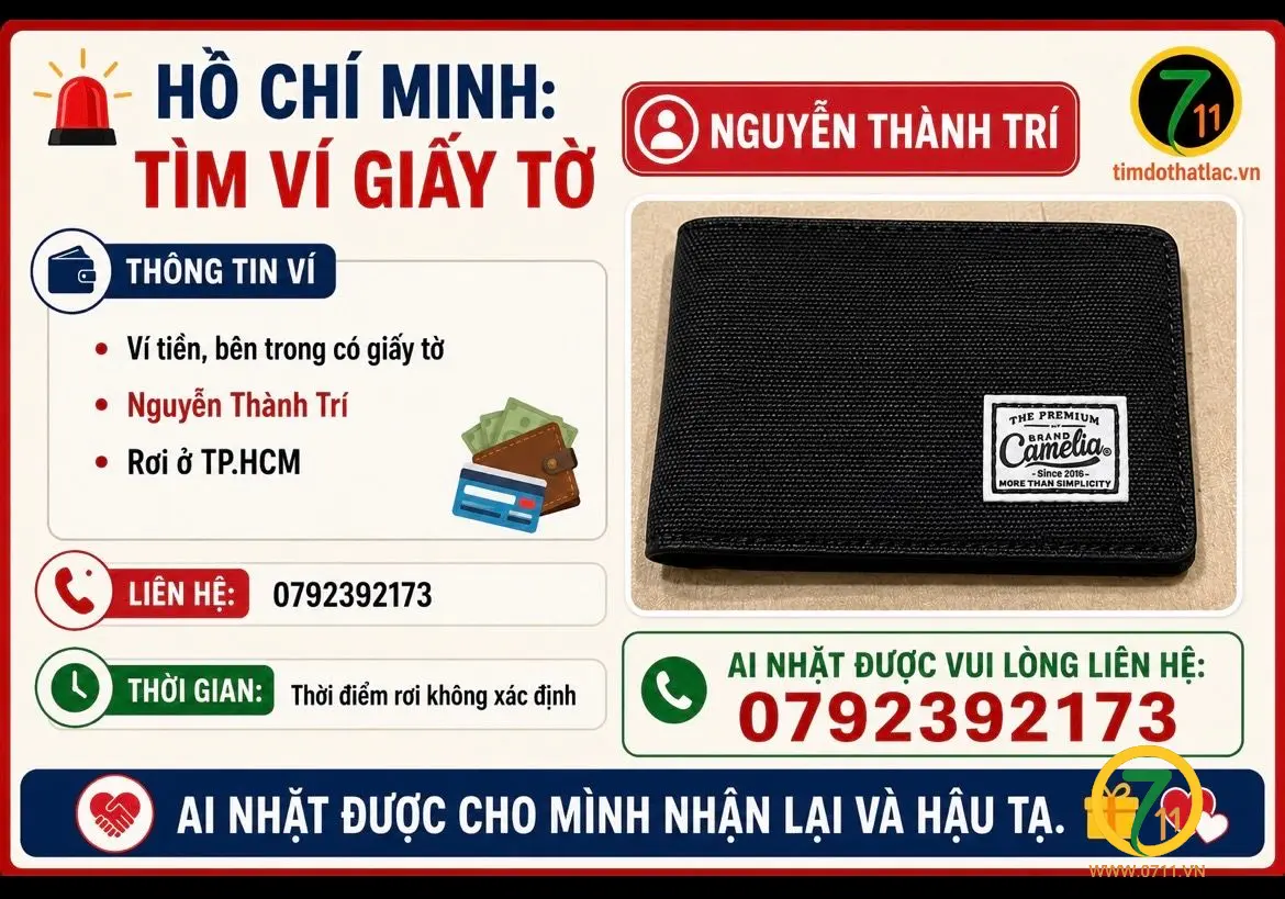 ‼️Hồ Chí Minh: Tìm ví giấy tờ có tên Nguyễn Thành Trí