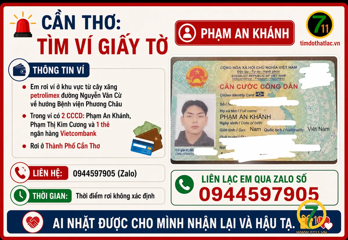 ‼️Cần Thơ: Tìm ví giấy tờ có tên Phạm An Khánh