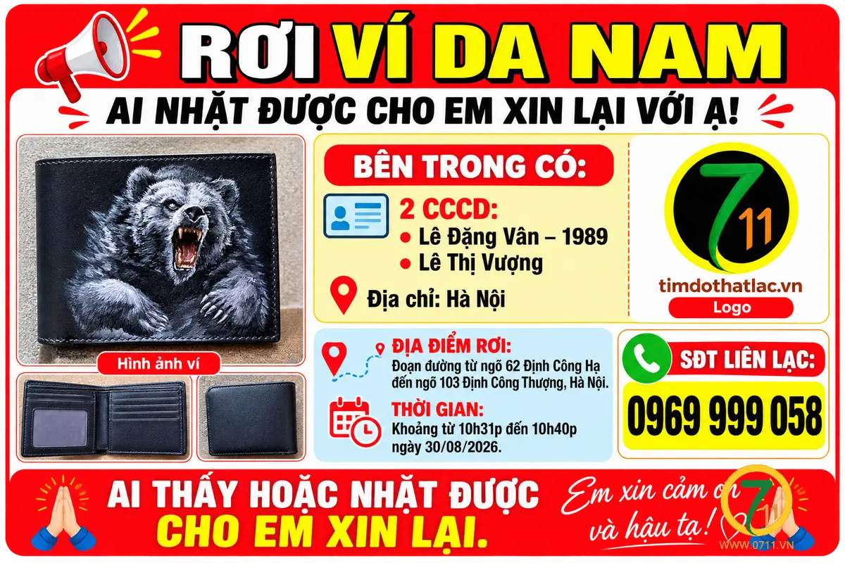 Rơi ví ở Hà Nội tên Lê Đặng Vân 1989