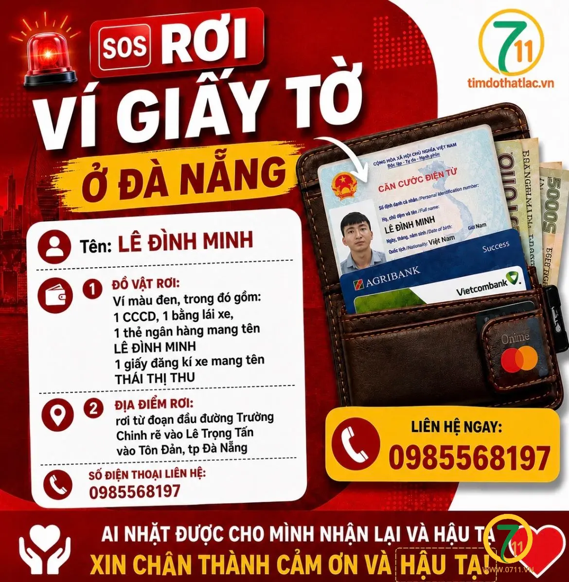 ‼️ Đà Nẵng : Tìm ví giấy tờ có tên LÊ ĐÌNH MINH