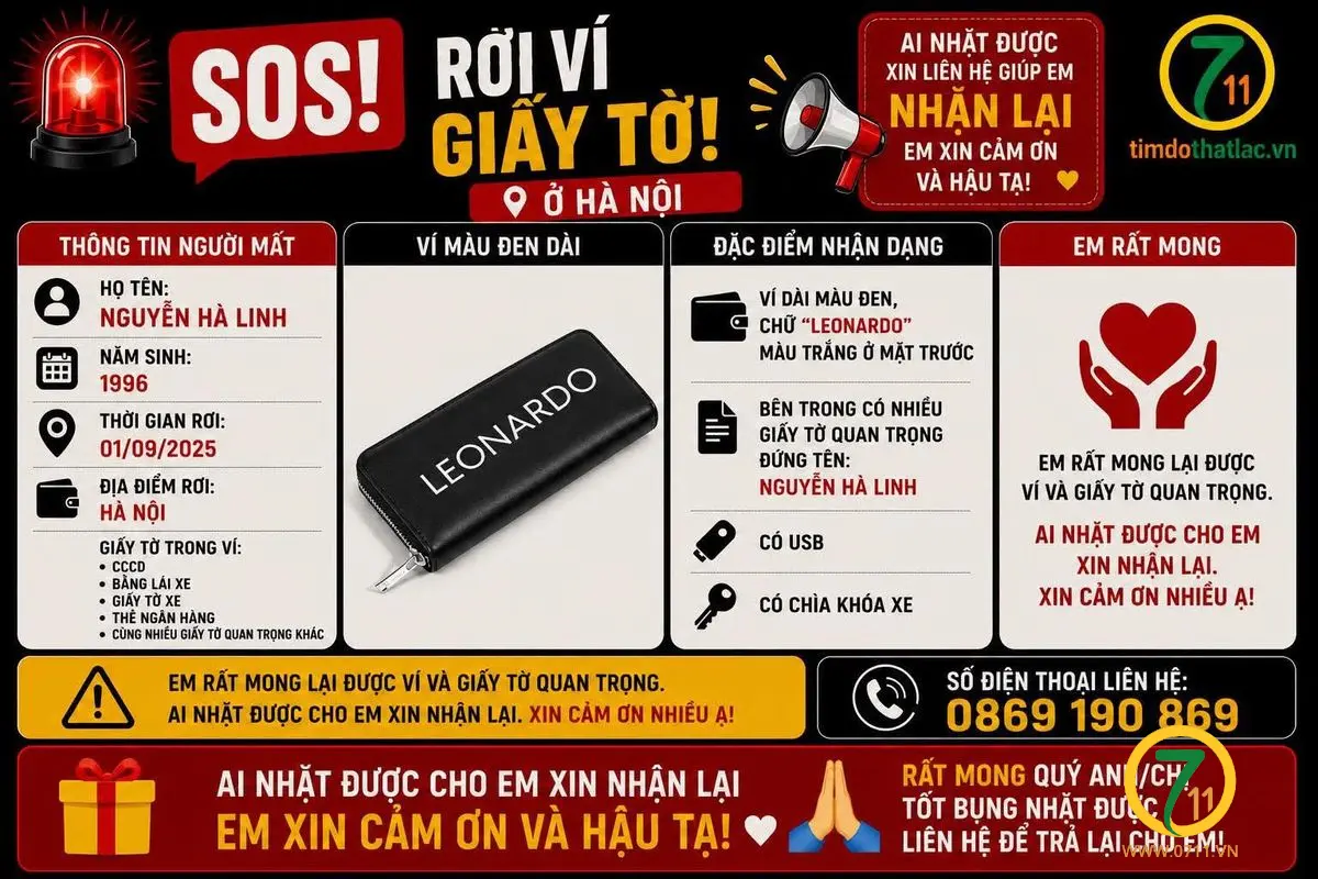 🆘 Rơi ví giấy tờ ở Hà Nội tên Nguyễn Hà Linh 1996