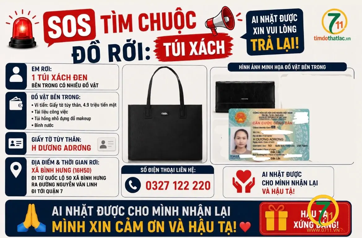 ‼️Hồ Chí Minh:  Tìm ví có giấy tờ tên H Dương Adrơng