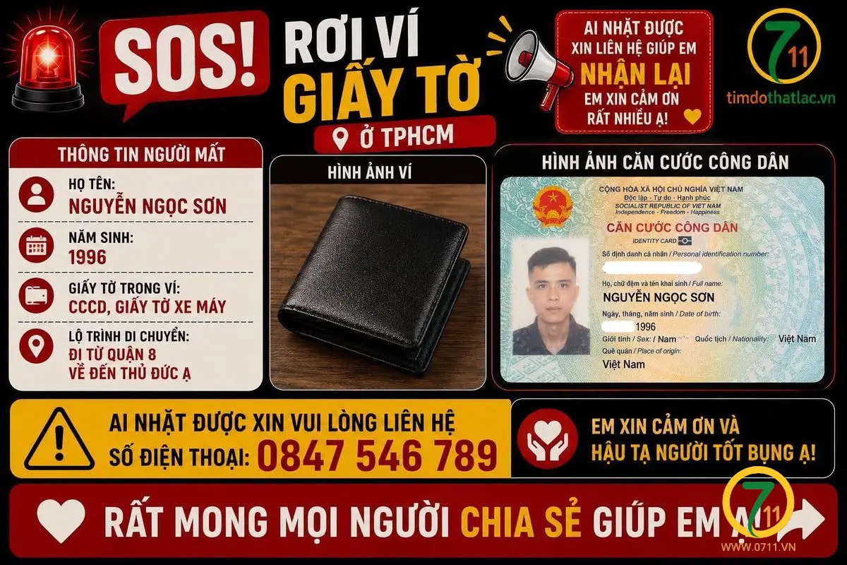 🆘 Rơi ví giấy tờ ở TPHCM tên Nguyễn Ngọc Sơn 1996