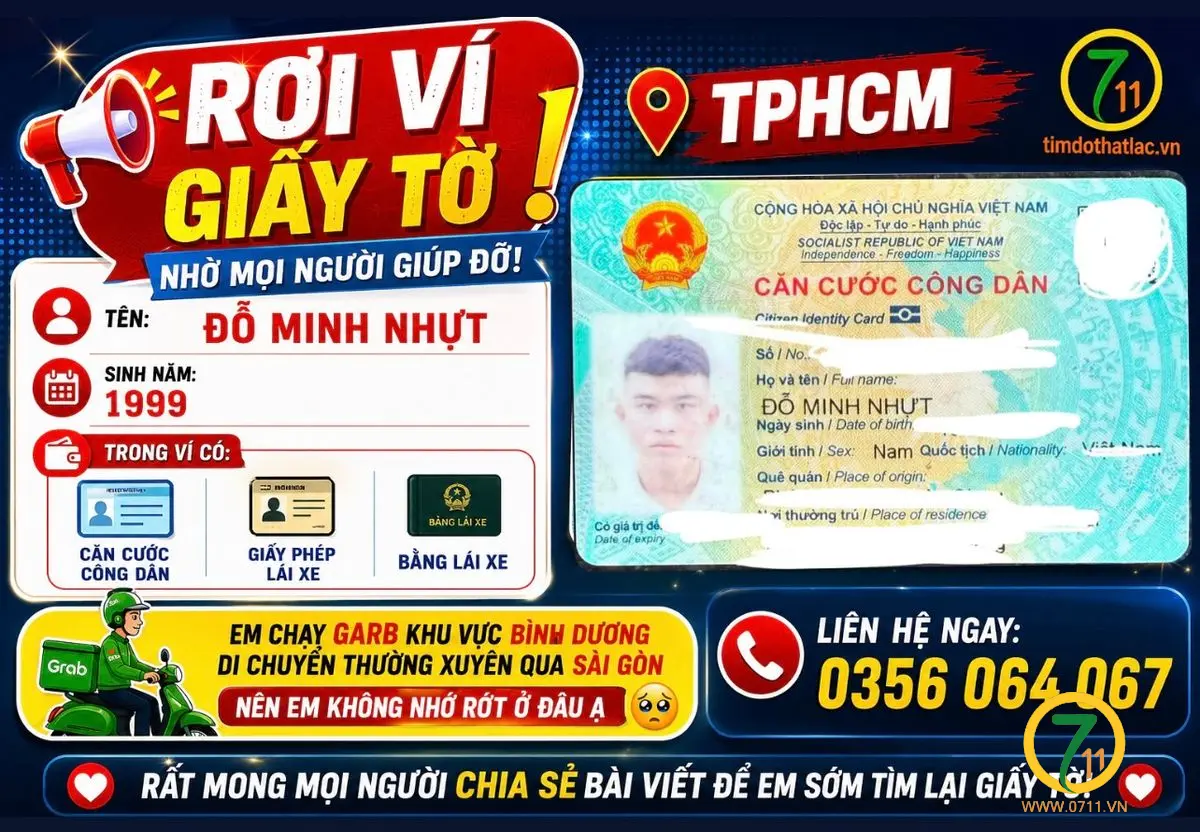 🆘 TPHCM - rơi ví giấy tờ tên Đỗ Minh Nhựt 1999