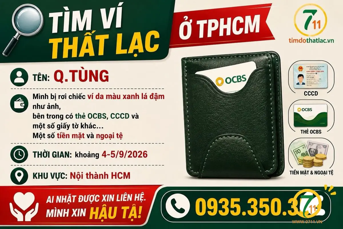 🔎 TÌM VÍ THẤT LẠC ở TPHCM tên Q.Tùng