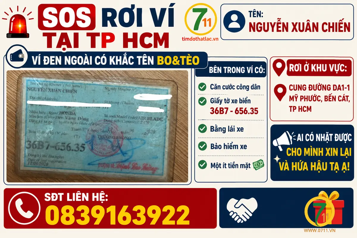 📌rơi ví tên Nguyễn Xuân Chiến tại TP HCM