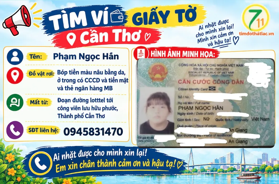 ‼️Cần Thơ: Tìm ví giấy tờ có tên Phạm Ngọc Hân