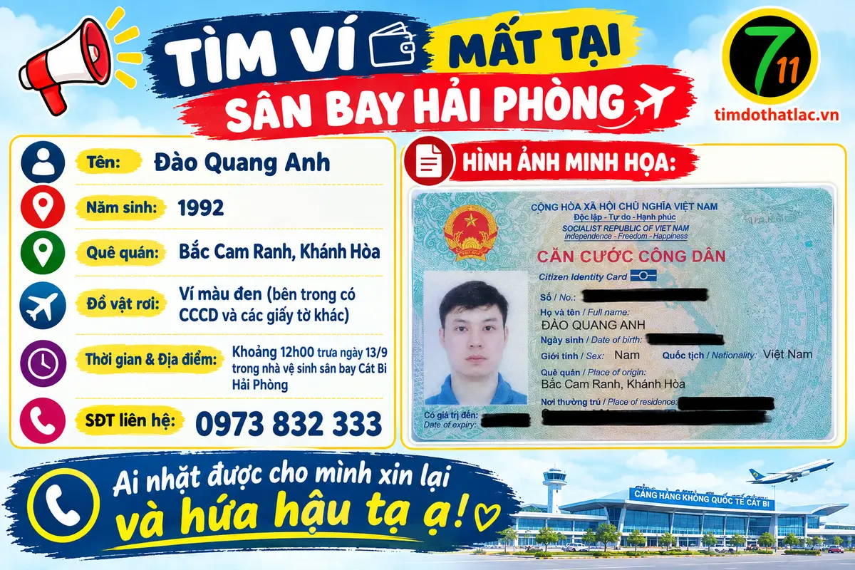📌 mất ví tại sân bay Hải Phòng tên Đào Quang Anh 1992