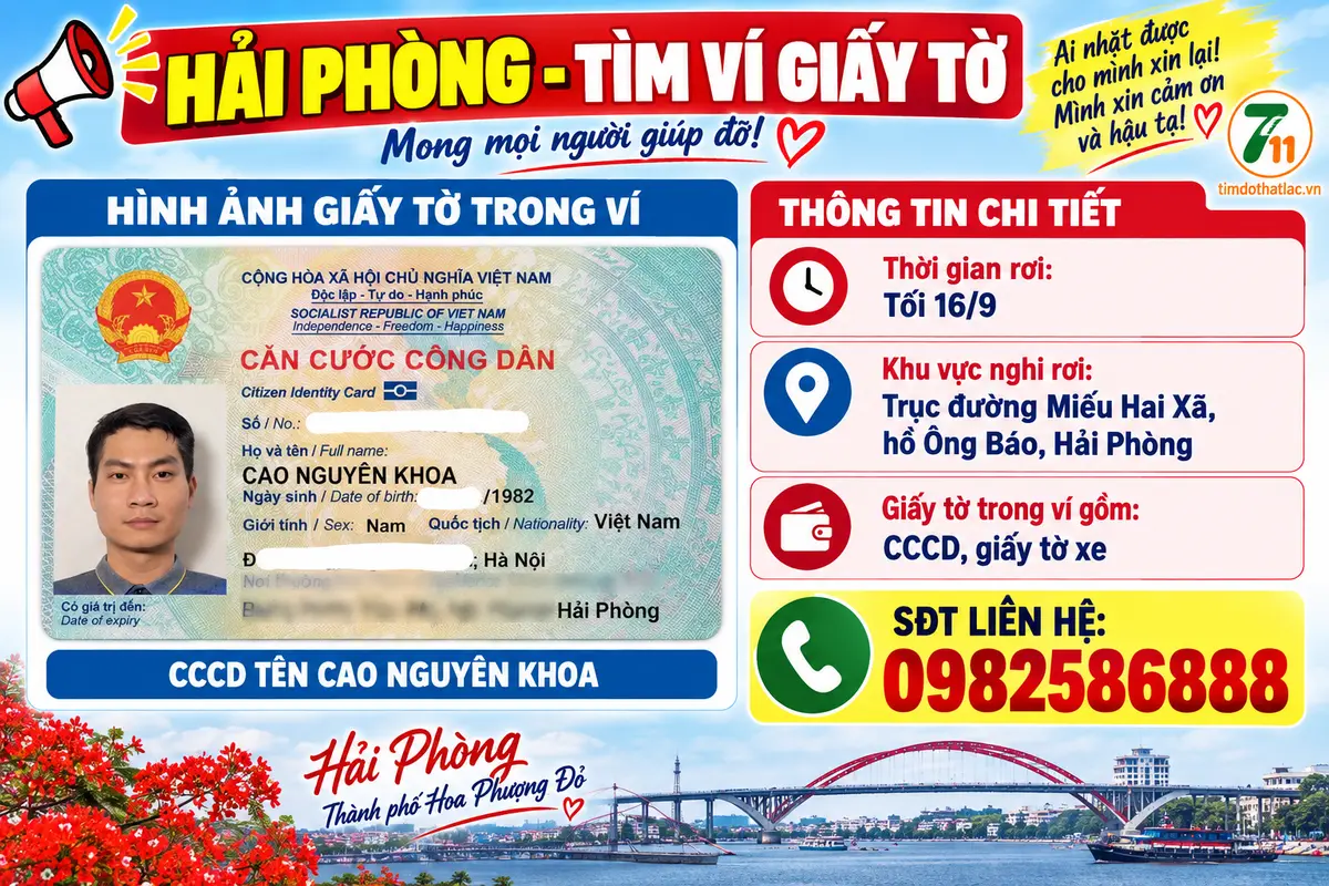 🆘 HẢI PHÒNG - TÌM VÍ GIẤY TỜ TÊN CAO NGUYÊN KHOA 1982