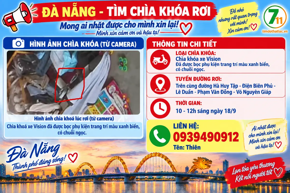 Tìm chìa khoá xe vision rơi ở Đà Nẵng