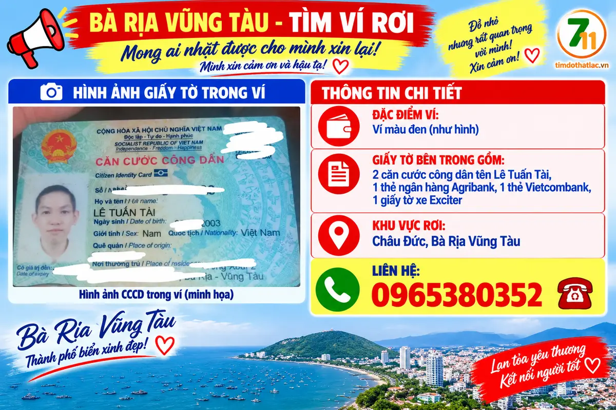 📌 rơi ví tại Bà Rịa Vũng Tàu tên Lê Tuấn Tài 2003