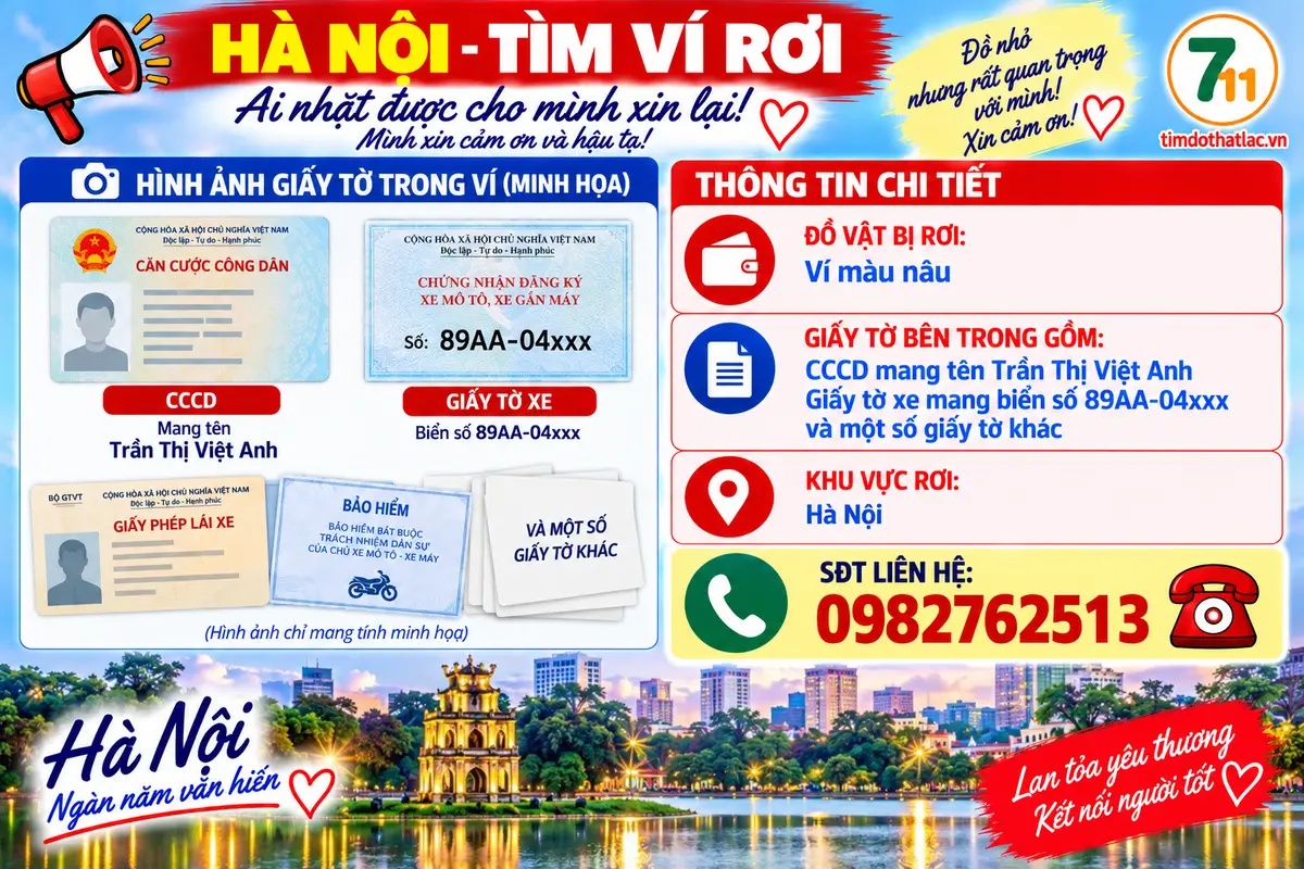 Rơi ví ở Hà Nội tên Trần Thị Việt Anh