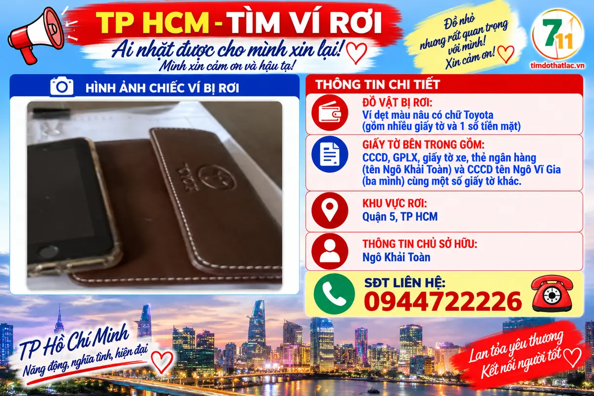 📌 rơi ví tại TP HCM tên Ngô Khải Toàn