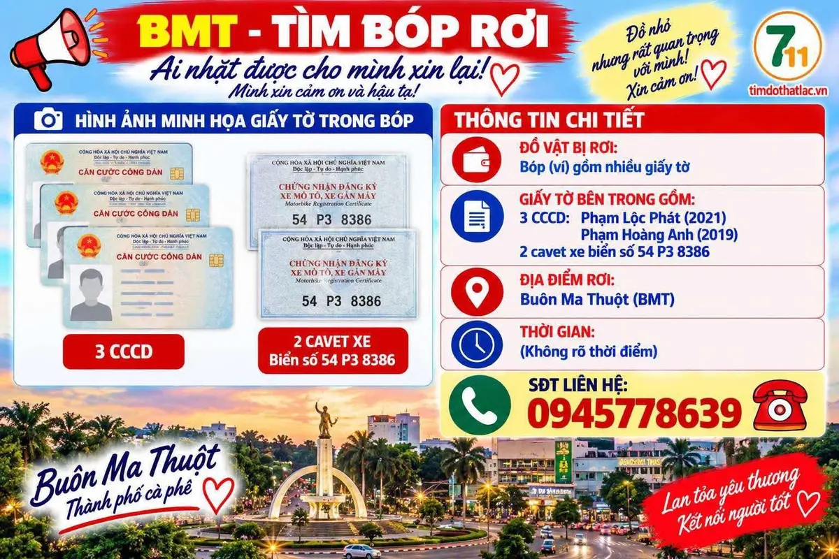 ‼️ Buôn Ma Thuột :  Tìm ví giấy tờ