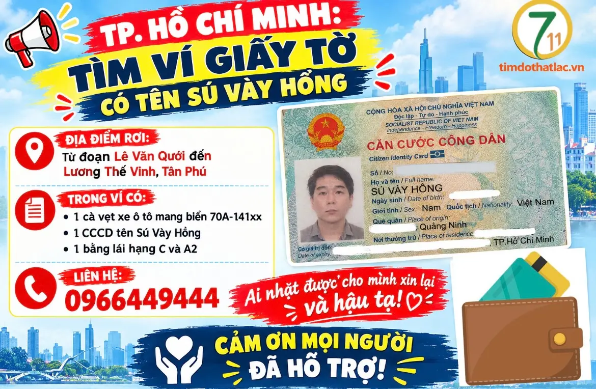 ‼️Hồ Chí Minh: Tìm ví giấy tờ có tên Sú Vày Hồng
