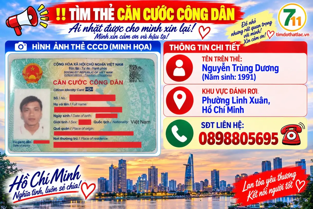 Rơi căn cước ở Hồ Chí Minh tên Nguyễn Trùng Dương 1991