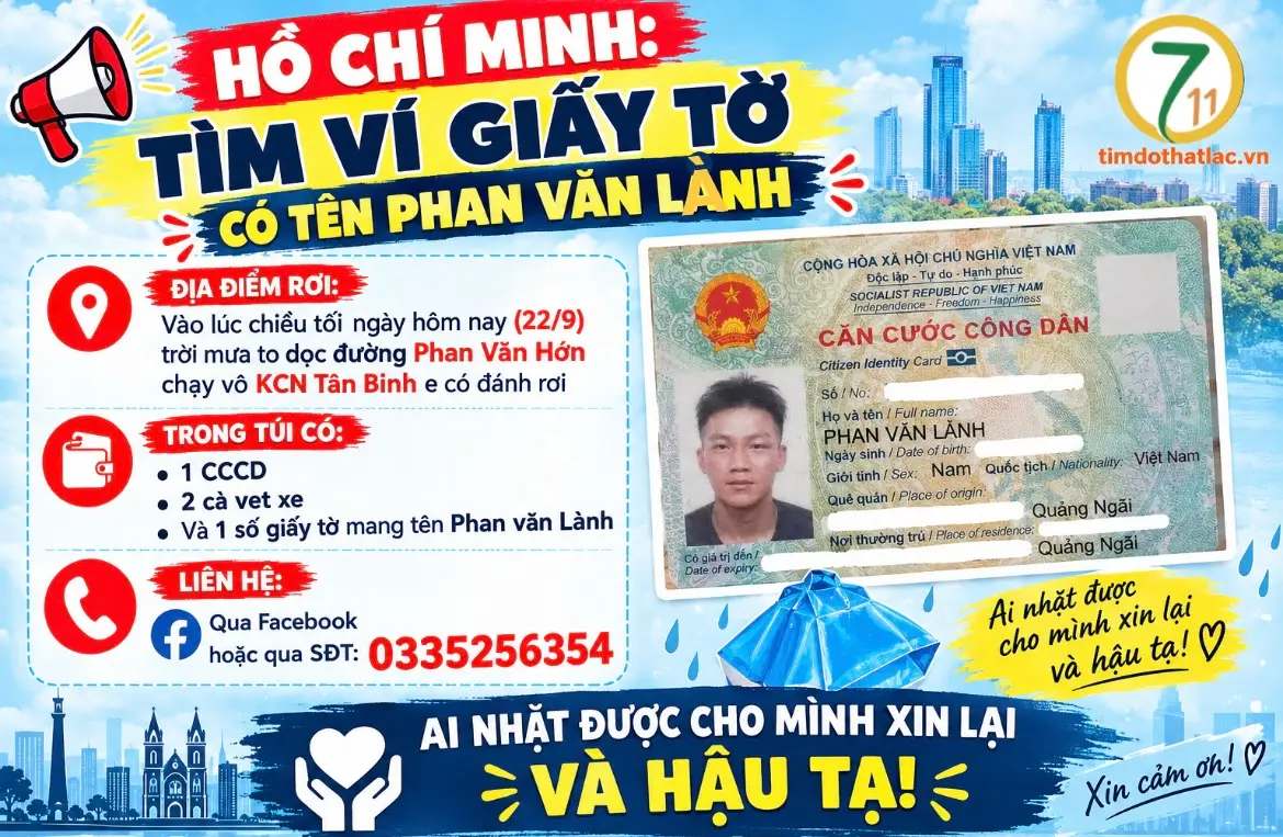 ‼️Hồ Chí Minh: Tìm ví giấy tờ có tên Phan Văn Lành